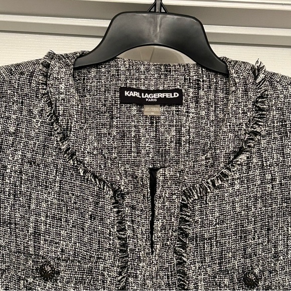 Karl Lagerfeld Black and White Tweed and Fringe Career Blazer Size 10 - Picture 7 of 14